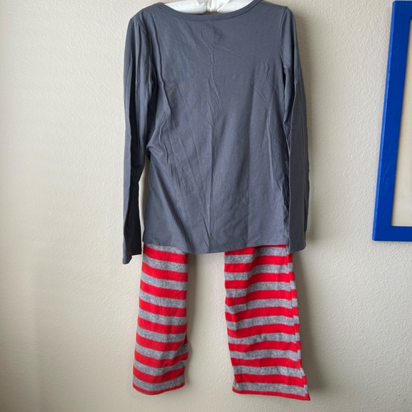 Holiday PJs Set Oh What Fun Gray Red Stripe Snowflake Fleece Long Sleeve Small - Picture 8 of 16